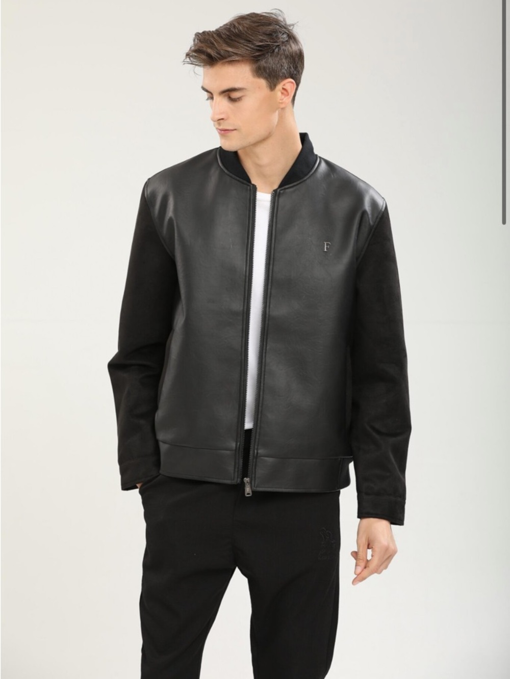 Ferrari Black Leather & Suede Bomber Jacket